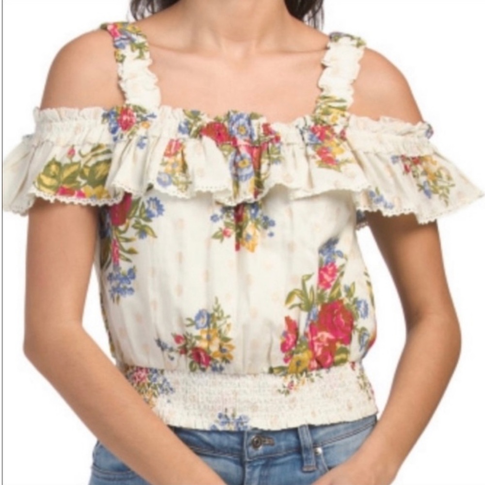 House of Harlow 1960 ruffle tank off shoulder Helena Ivory